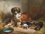 Benno Adam Bernese Mountain Dog and Her Pups oil painting